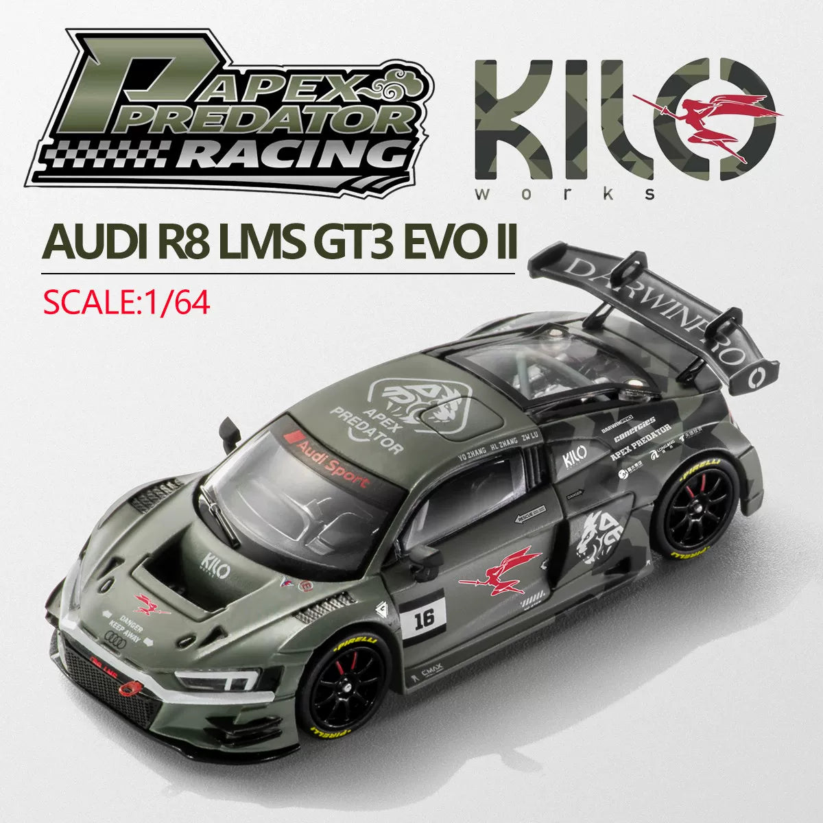 Kilo Works X Darwin Pro 1:64 Audi R8 GT3 EVO II Green #16 Official Licensed - Hobby Expo China 2026 Limited Edition