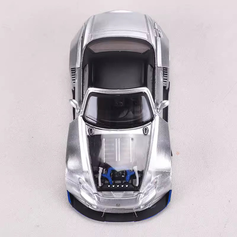 Rhino Model 1:64 Honda S2000 AP2 Convertible Wide Body Silver Openable Front Hood Detailed Engine with Extra Hard Roof for Replacement