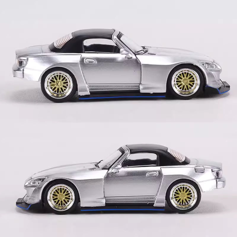 Rhino Model 1:64 Honda S2000 AP2 Convertible Wide Body Silver Openable Front Hood Detailed Engine with Extra Hard Roof for Replacement
