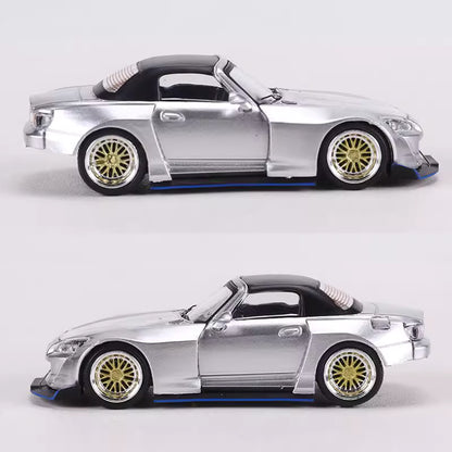Rhino Model 1:64 Honda S2000 AP2 Convertible Wide Body Silver Openable Front Hood Detailed Engine with Extra Hard Roof for Replacement