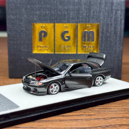 PGM 1:64 Nissan Skyline GT-R R32 Metallic Grey Openable Doors Front Hood Rear Bonnet (Normal Rectangle Box Edition)