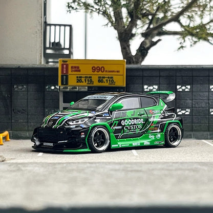Pop Race X Enigma 1:64 Toyota GR GR Yaris Pandem Rocket Bunny Custom Goodride Green Black in Blister Packaging (PRE007)