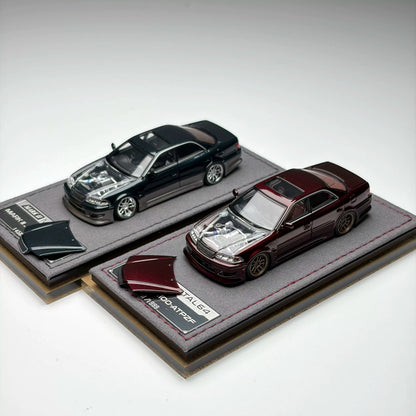 Mortal 1:64 The Ridge Mark II JZX100 Dark Green Metallic / Gun Metallic Openable Front Hood Detailed Engine in Premium Box Packaging
