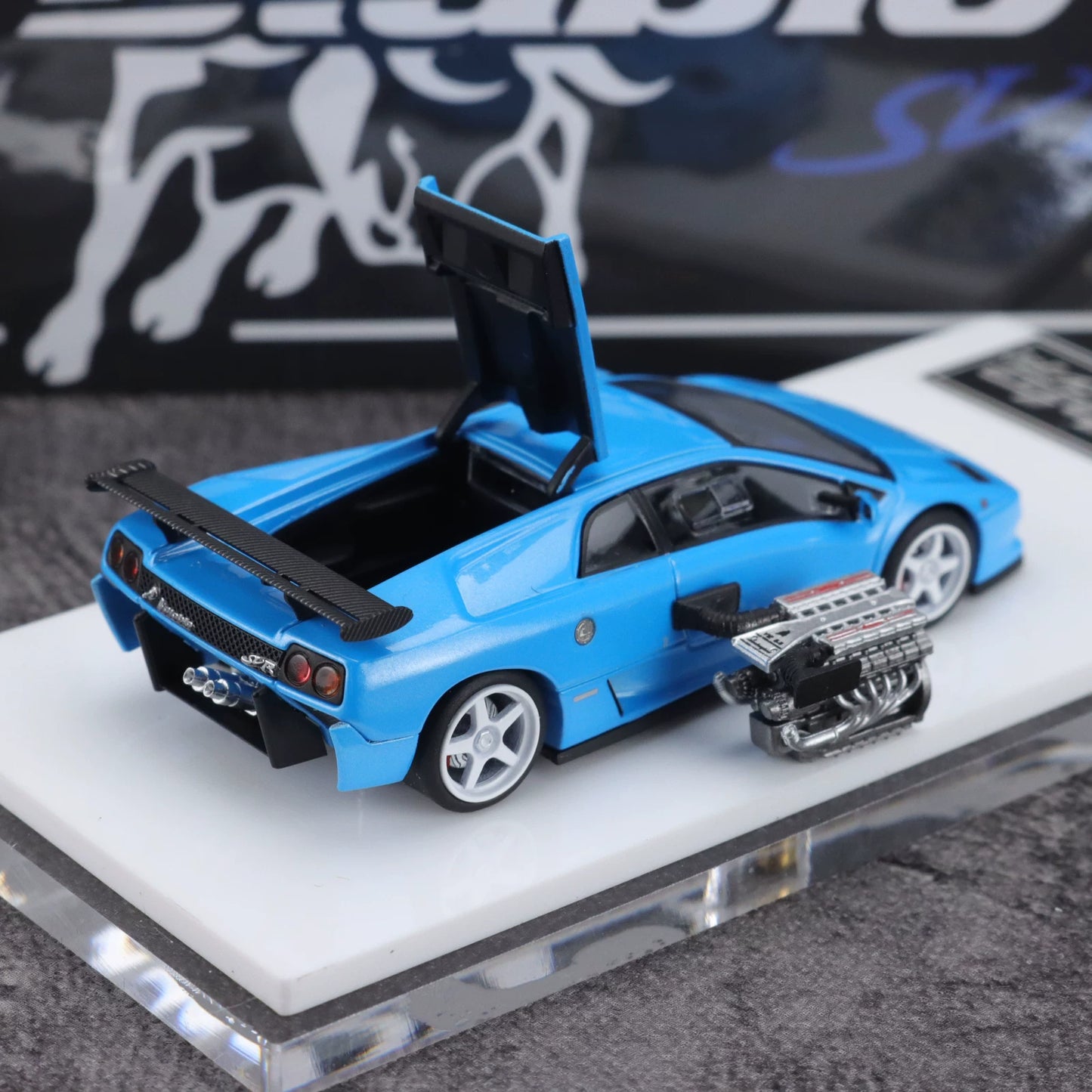Micro Turbo 1:64 Lamborghini Diablo SV Metallic Blue CHobby Expo China 2026 Special Edition (Foldable Pop Up Head Lights + Opening Hood + Engine Part + Exhaust Details + Attachment)