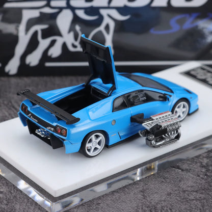 Micro Turbo 1:64 Lamborghini Diablo SV Metallic Blue CHobby Expo China 2026 Special Edition (Foldable Pop Up Head Lights + Opening Hood + Engine Part + Exhaust Details + Attachment)