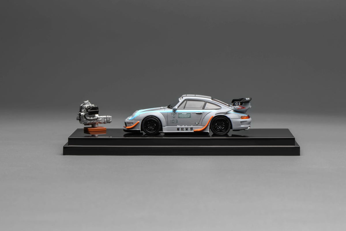 Motorhelix 1:64 RWB 993 Motozolo Grey Includes Magnetic Air-Cooled Engine Display Model