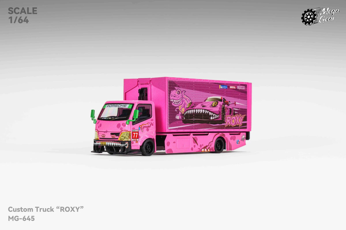 Mega Gear 1:64 Hino 300 Series MK2 Custom Extendable Tow Truck Container Livery Tyrannosaurus Roxy Pink (Limited to 2 per customer/ address)