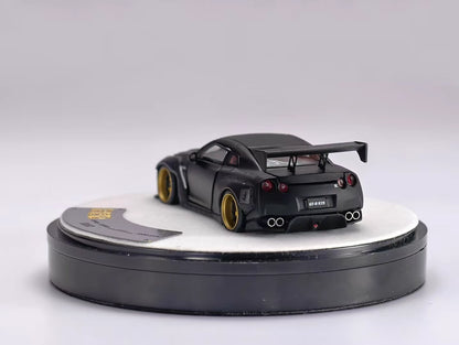 PGM 1:64 Nissan Skyline GT-R R35 Pandem Rocket Bunny Matt Black with Separated Display Engine Limited 999 Pieces (Premium Round Box Packaging)