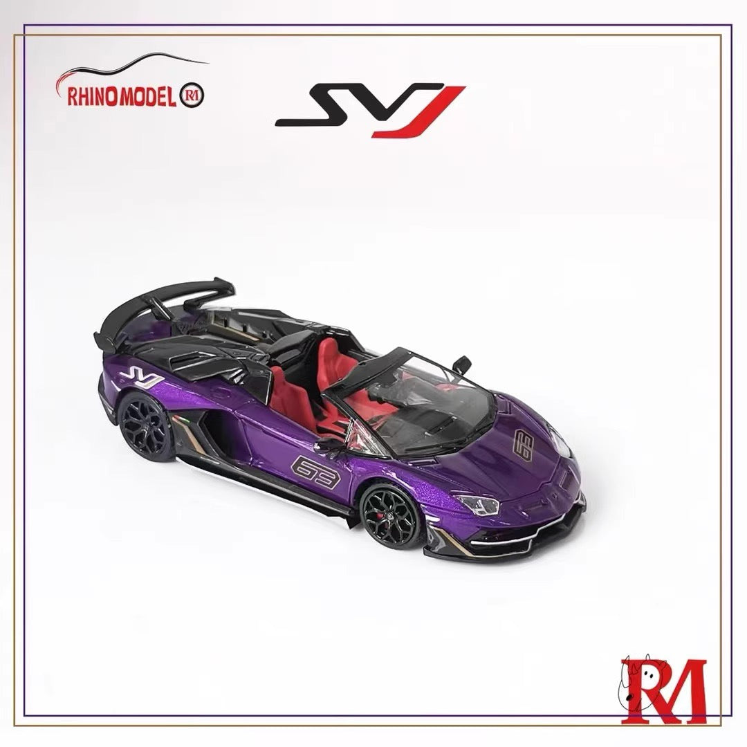 Rhino Model 1:64 Lamborghini Aventador SVJ Removable Roof Metallic Purple