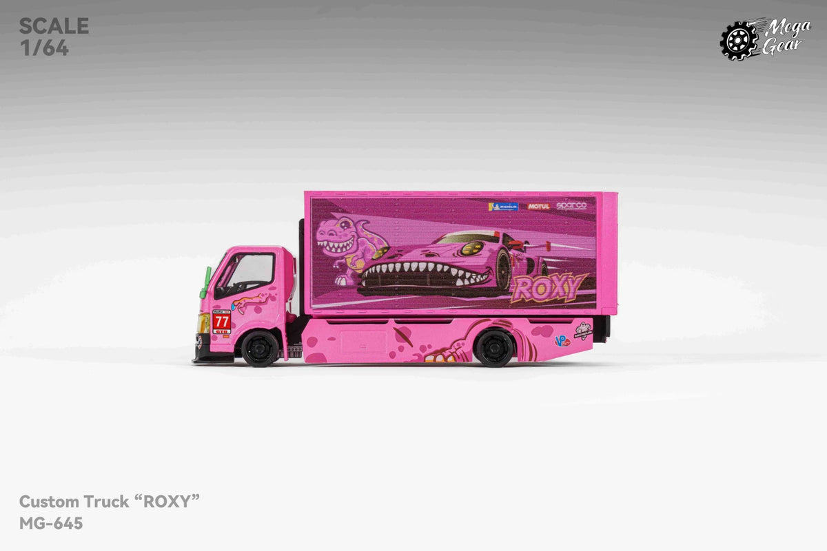 Mega Gear 1:64 Hino 300 Series MK2 Custom Extendable Tow Truck Container Livery Tyrannosaurus Roxy Pink (Limited to 2 per customer/ address)