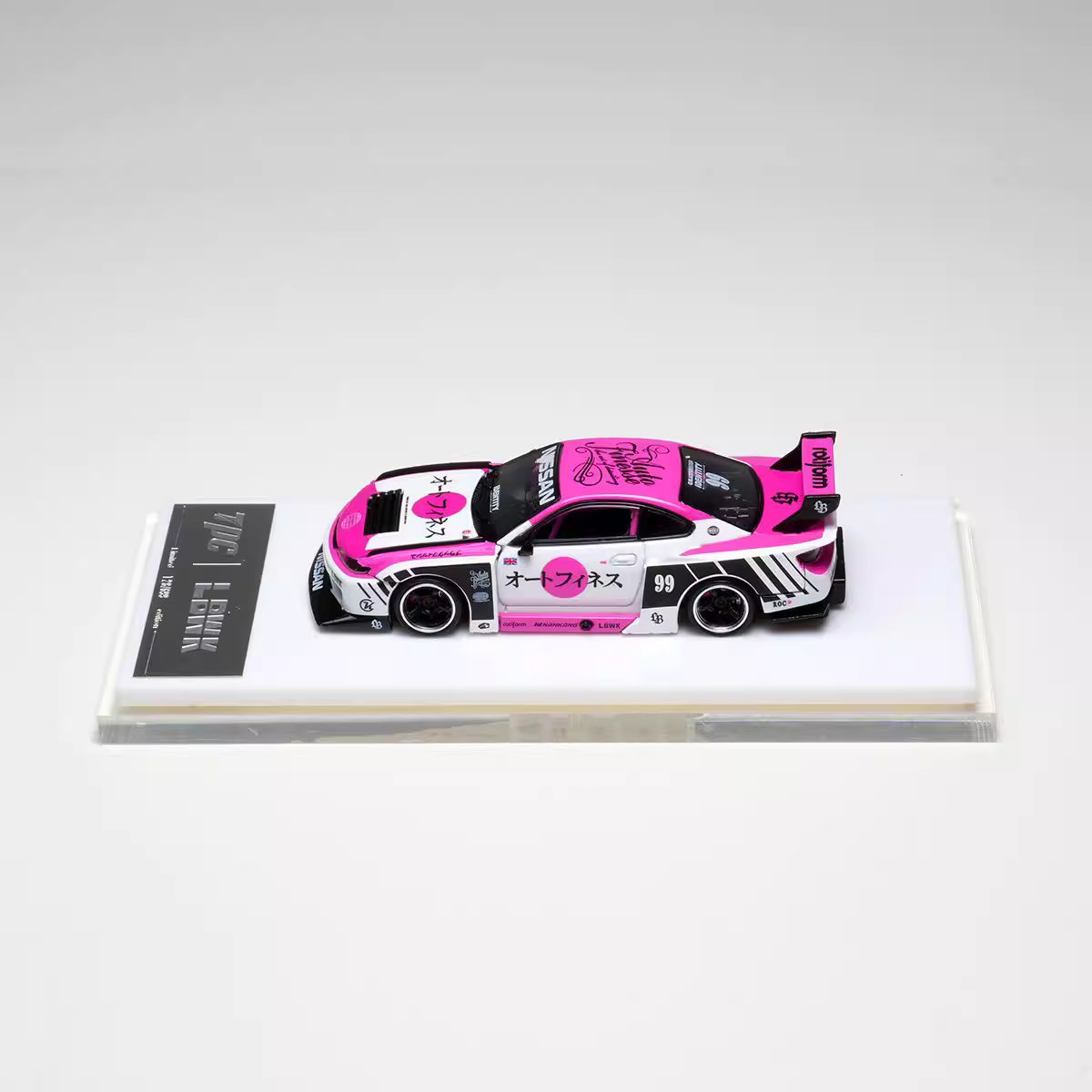 TPC 1:64 Nissan Silvia S15 LBWK Custom Pink White Openable Front Hood Detailed Engine