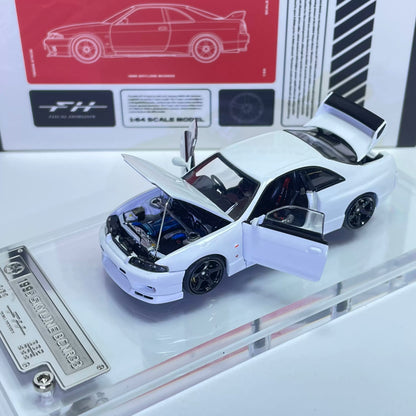 Focal Horizon 1:64 GT-R R33 Skyline BCNR33 Original White with Decal Stickers (ALL OPEN Doors and Hoods with Detailed Engine) Premium Case and Box Packaging