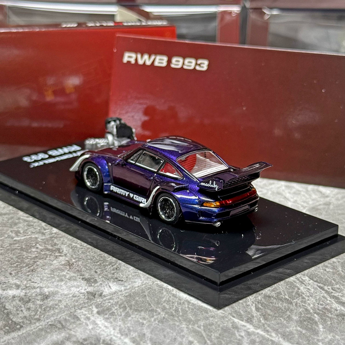 Motorhelix 1:64 RWB 993 Army Girl Purple Includes Magnetic Air-Cooled Engine Display Model