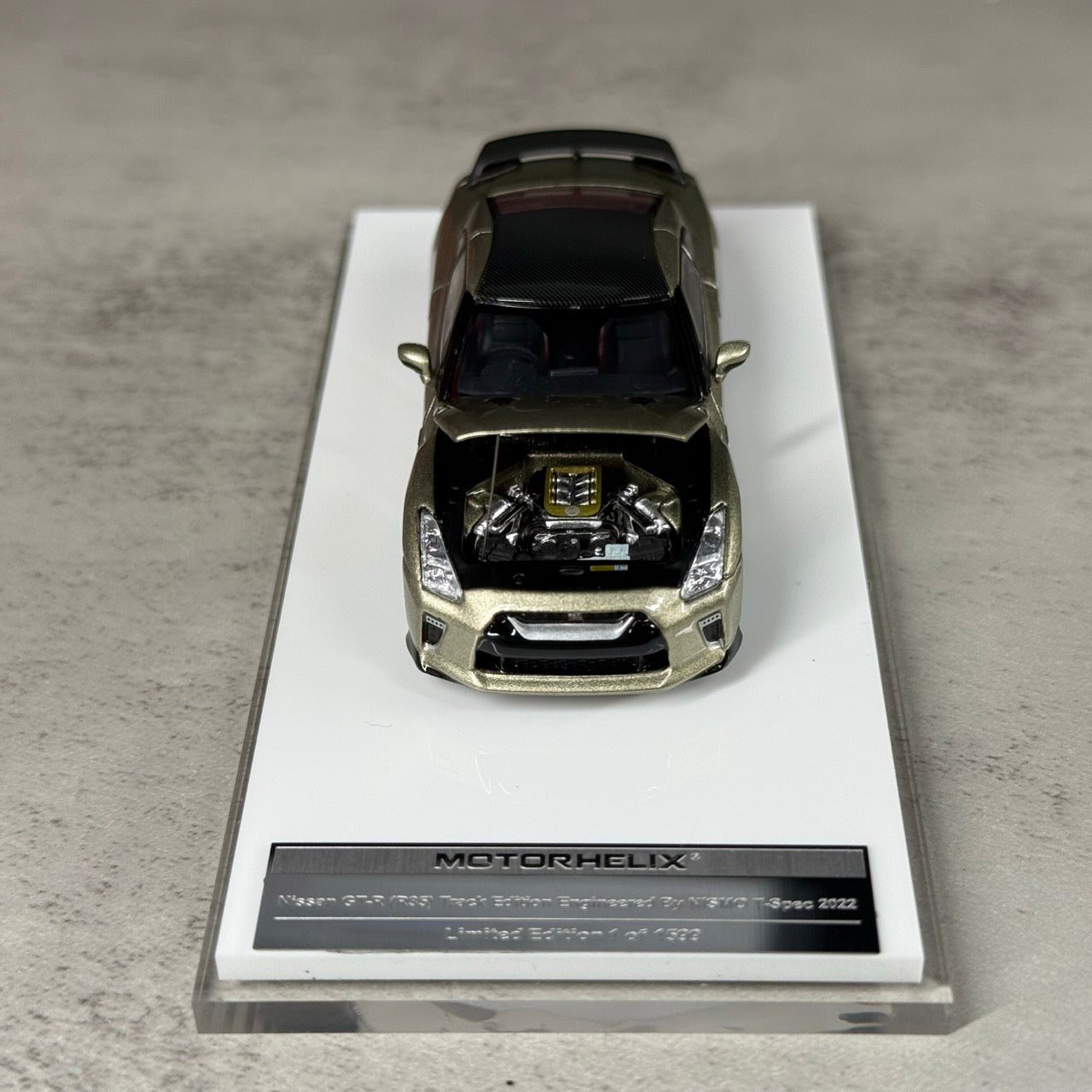 Motorhelix 1:64 Nissan GT-R R35 Tracked Edition Engineered By Nismo T-Spec 2022 Millennium Jade Openable Front Hood Detailed Engine Official Licensed (Premium Box Packaging)