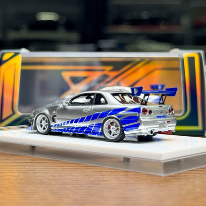 [Premium Resin Model] 404 Error 1:64 Skyline GT-T R34 Fast and Furious Paul Walker Silver Blue Limited to 199 Pieces