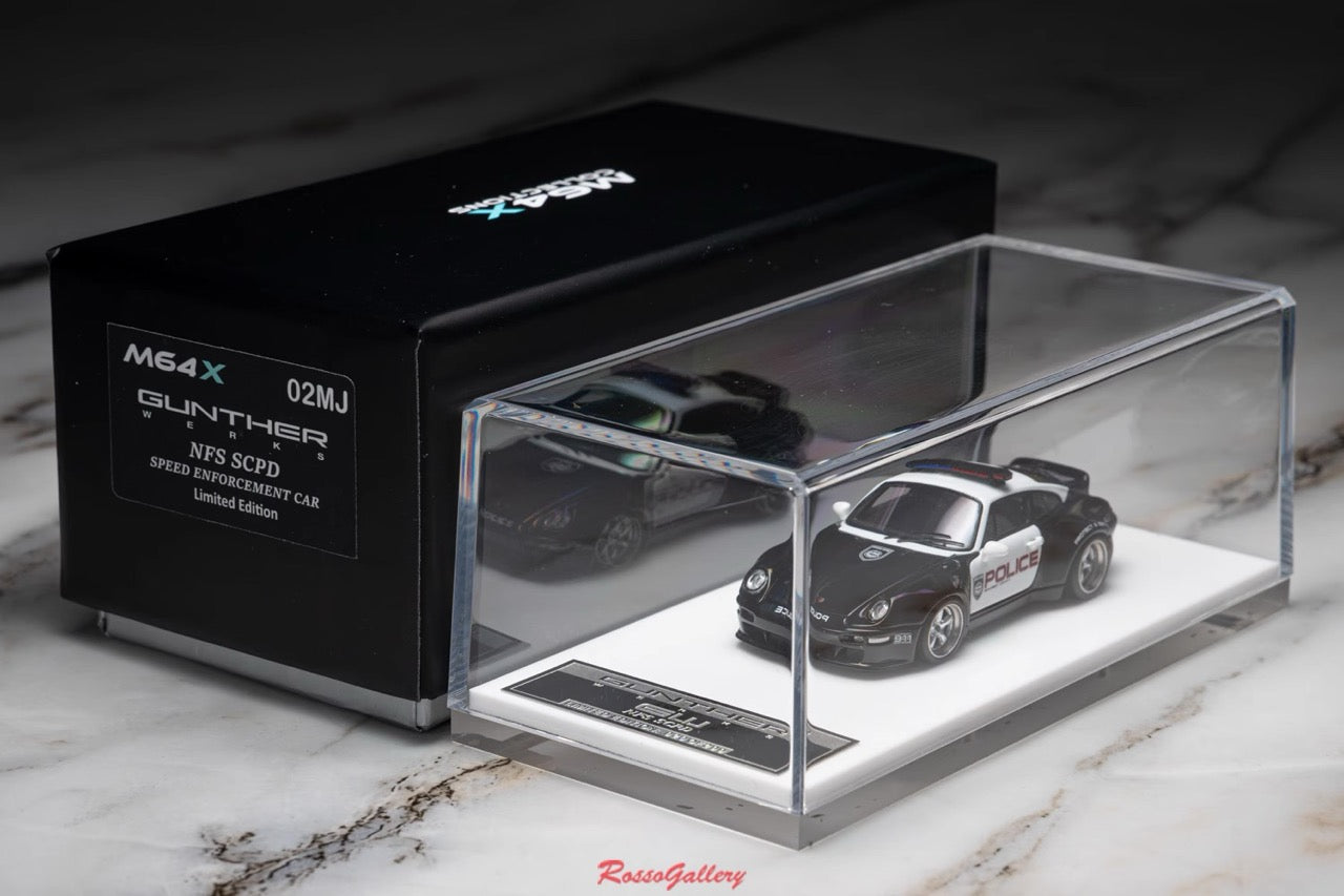 [Premium Resin Model] MY64 MY64X 1:64 Porsche Gunther Werks 993 (GW993) 400R NFS SCPD Police Limited to 299 Pieces (Rear Red and Blue LED Light) + Car Number + Individual Roof Light)