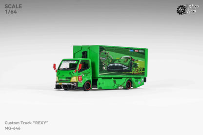 Mega Gear 1:64 Hino 300 Series MK2 Custom Extendable Tow Truck Container Livery Tyrannosaurus Rexy Green (Limited to 2 per customer / address)