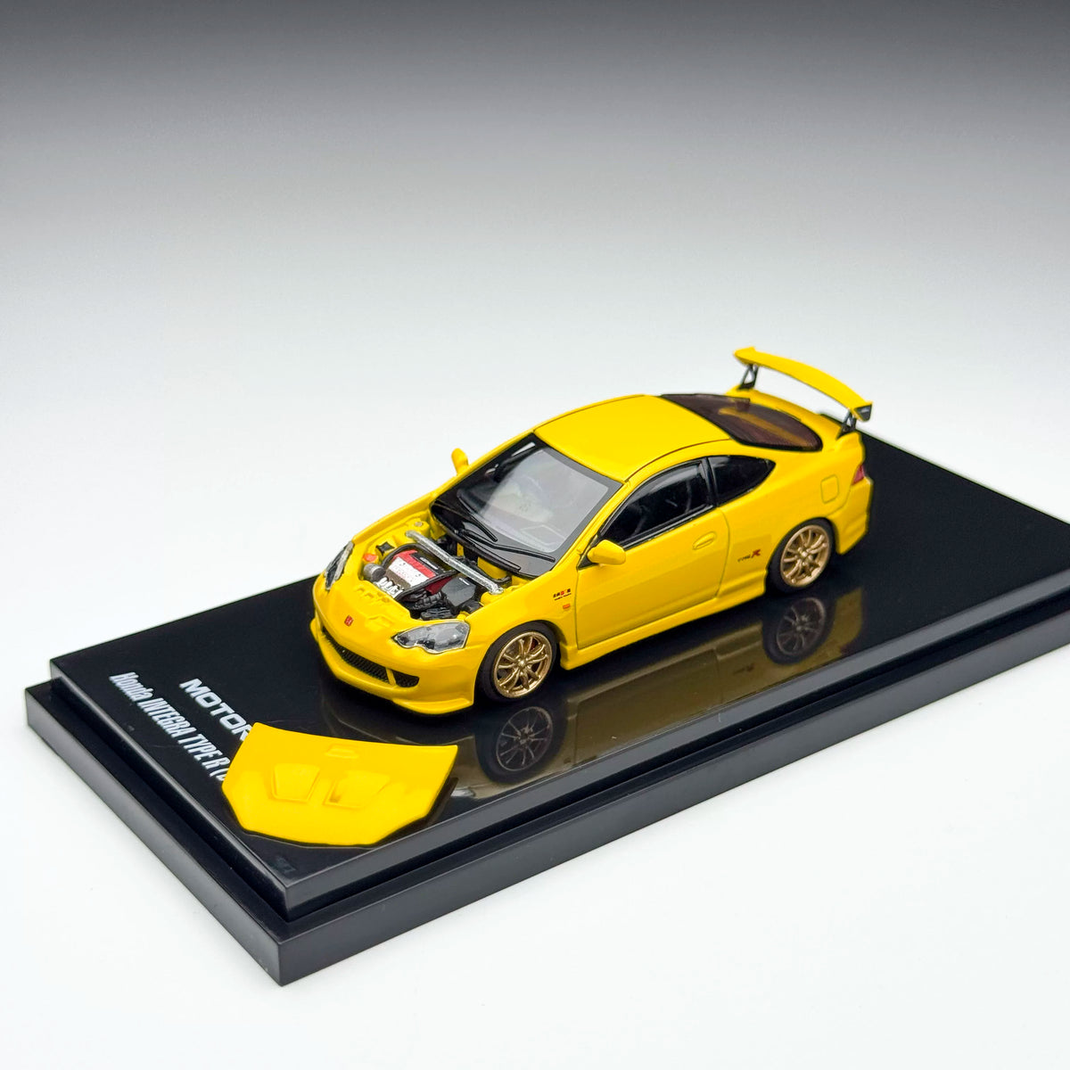 Motorhelix 1:64 Honda Mugen Integra Type-R DC5 Phoenix Yellow Openable Front Hood Detailed Engine - Honda & Mugen Duel Official Licensed