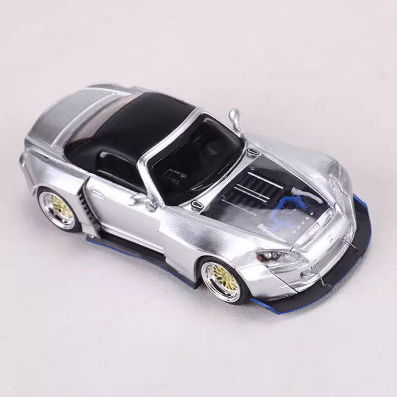 Rhino Model 1:64 Honda S2000 AP2 Convertible Wide Body Silver Openable Front Hood Detailed Engine with Extra Hard Roof for Replacement