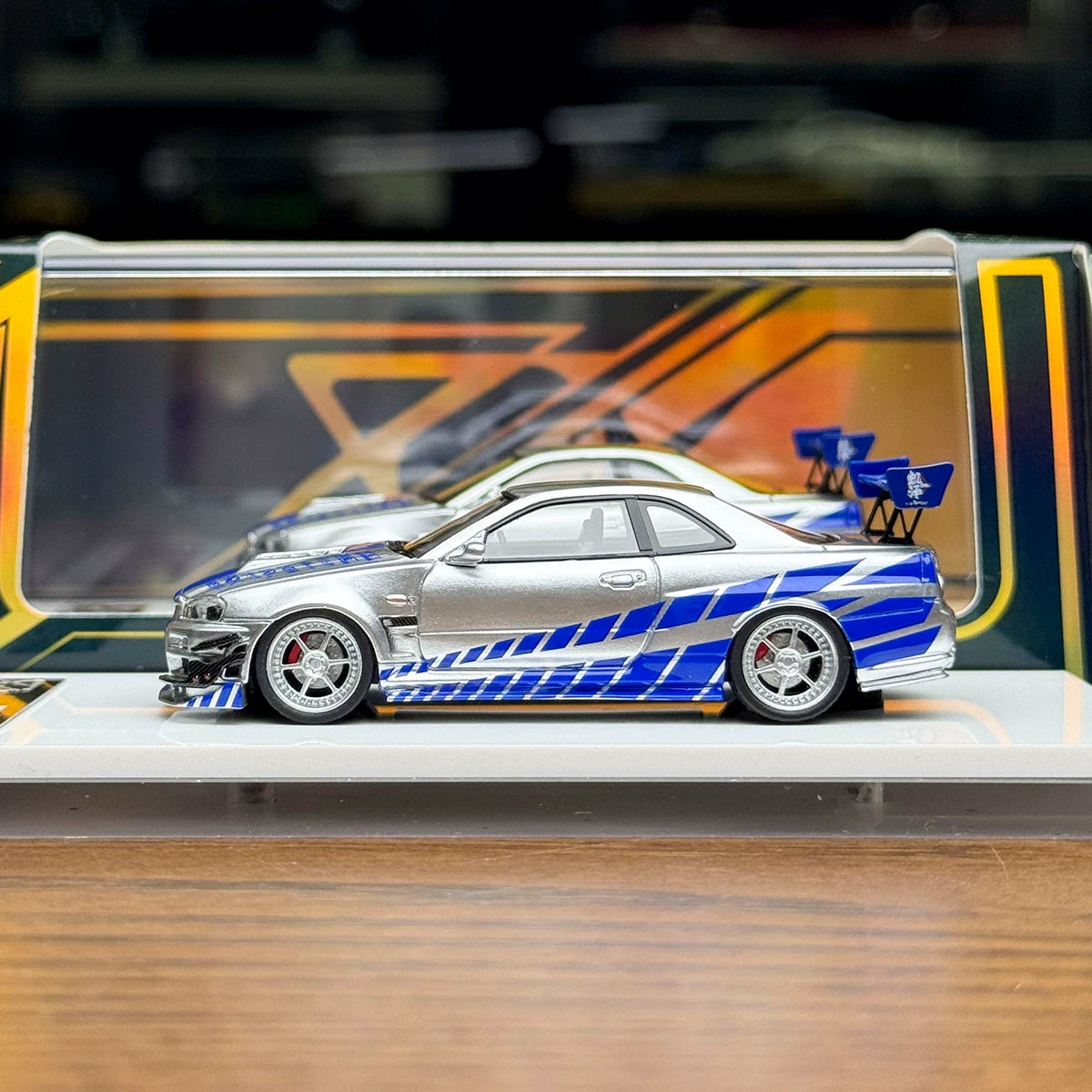 [Premium Resin Model] 404 Error 1:64 Skyline GT-T R34 Fast and Furious Paul Walker Silver Blue Limited to 199 Pieces