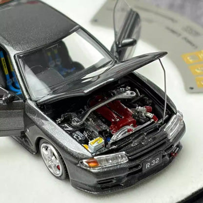 PGM 1:64 Nissan Skyline GT-R R32 Metallic Grey Openable Doors Front Hood Rear Bonnet (Normal Rectangle Box Edition)