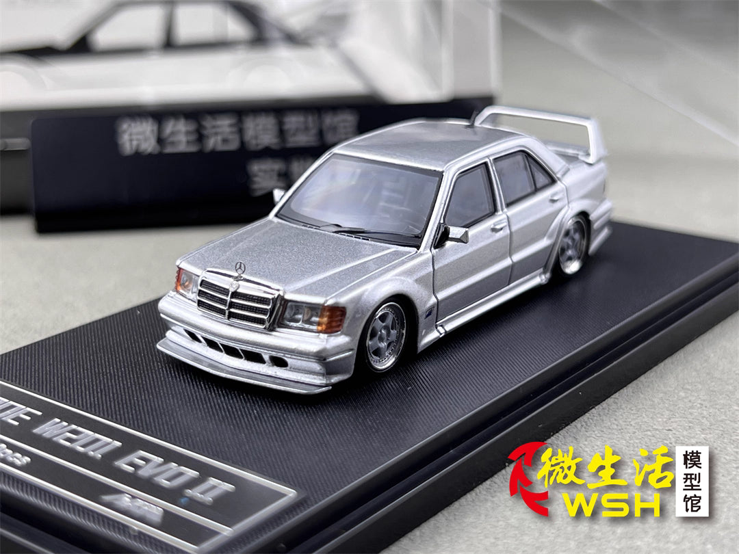 HKM 1:64 Mercedes-Benz 190E W201 2.5-16 EVO II Restmod Custom GT Silver Limited 999 Pieces