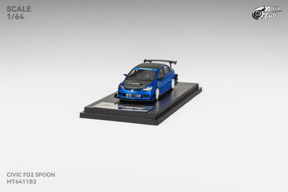 Micro Turbo 1:64 Honda CIVIC FD2 Spoon Sports Metallic Blue with Black Carbon Hood (Openable Front Hood + Detailed Engine)