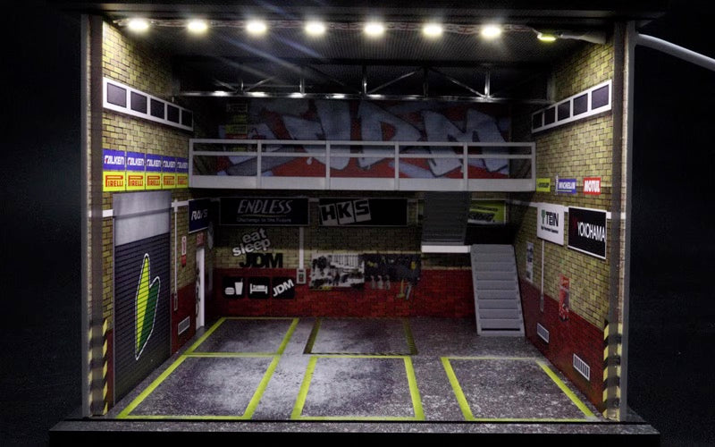 G-Fans 1/64 Japan JDM Double Levels Garage LED Light Diorama with acrylic cover