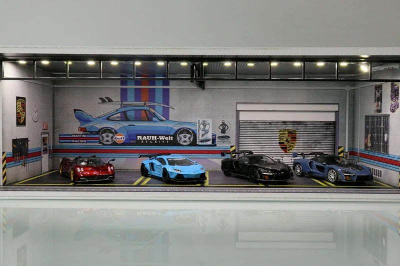 G-Fans 1/64 Porsche RWB Garage Car Park LED light Diorama w/ acrylic cover