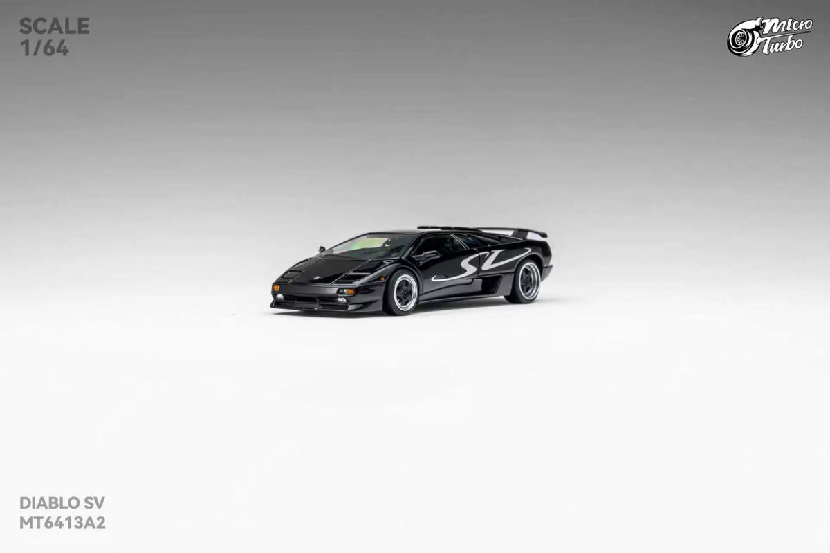 Micro Turbo 1:64 Diablo SV Metallic Black (Foldable Pop Up Head Lights + Opening Hood + Engine Part + Exhaust Details + Attachment)