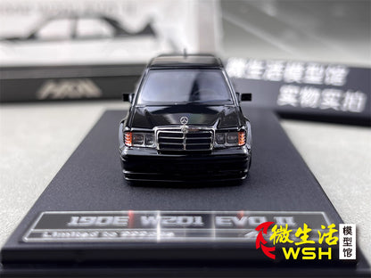 HKM 1:64 Mercedes-Benz 190E W201 2.5-16 EVO II Restmod Custom Gloss Black Limited 999 Pieces