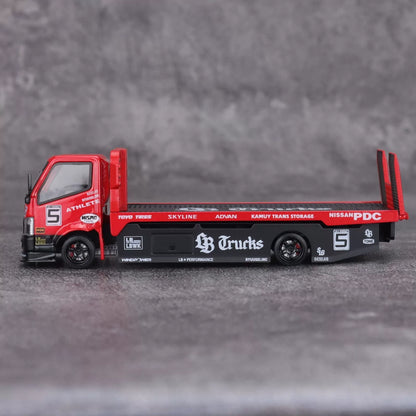 Mega Gear 1:64 Hino 300 Series MK2 Custom Extendable Tow Truck Flat bed #5 Liberty Walk LB Truck Super Silhouette Red Black Livery