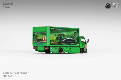 Mega Gear 1:64 Hino 300 Series MK2 Custom Extendable Tow Truck Container Livery Tyrannosaurus Rexy Green (Limited to 2 per customer / address)