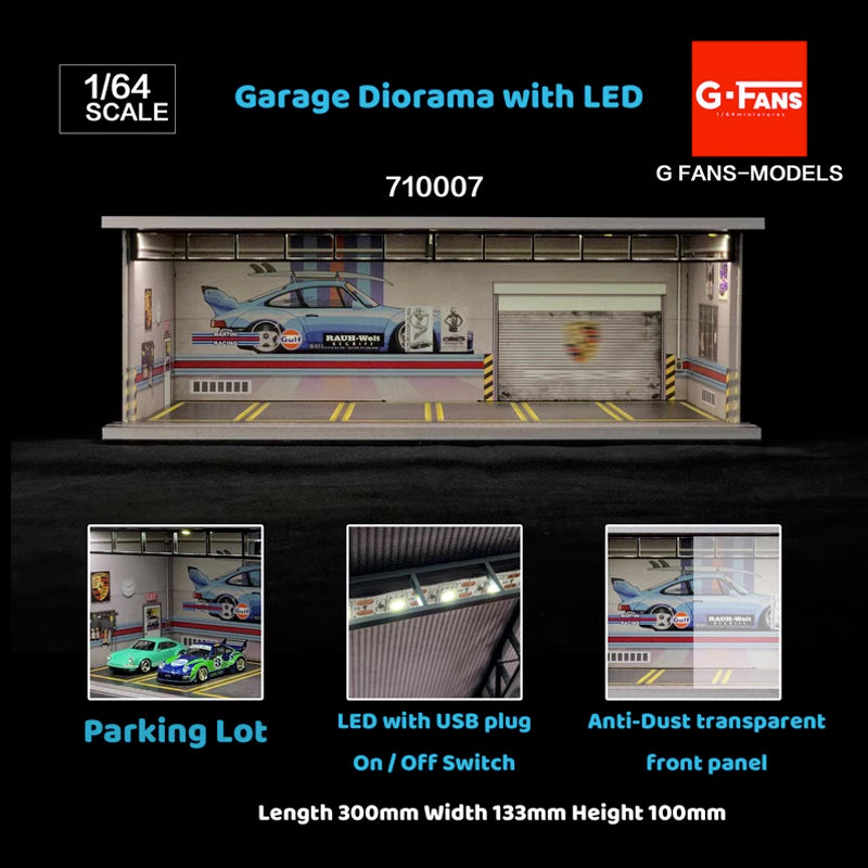 G-Fans 1/64 Porsche RWB Garage Car Park LED light Diorama w/ acrylic cover