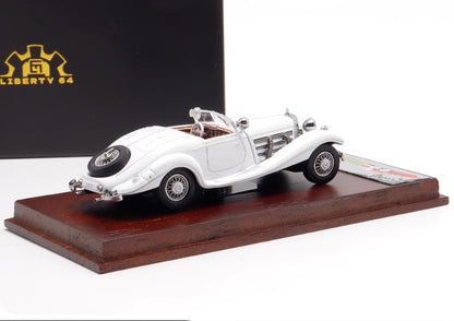 Liberty64 1:64 Mercedes-Benz 500K (W29) White (Flocked Foot Pads, Hardware Details, Wooden Platform + Acrylic Transparent Box + Flip-Top Gift Box Packaging)