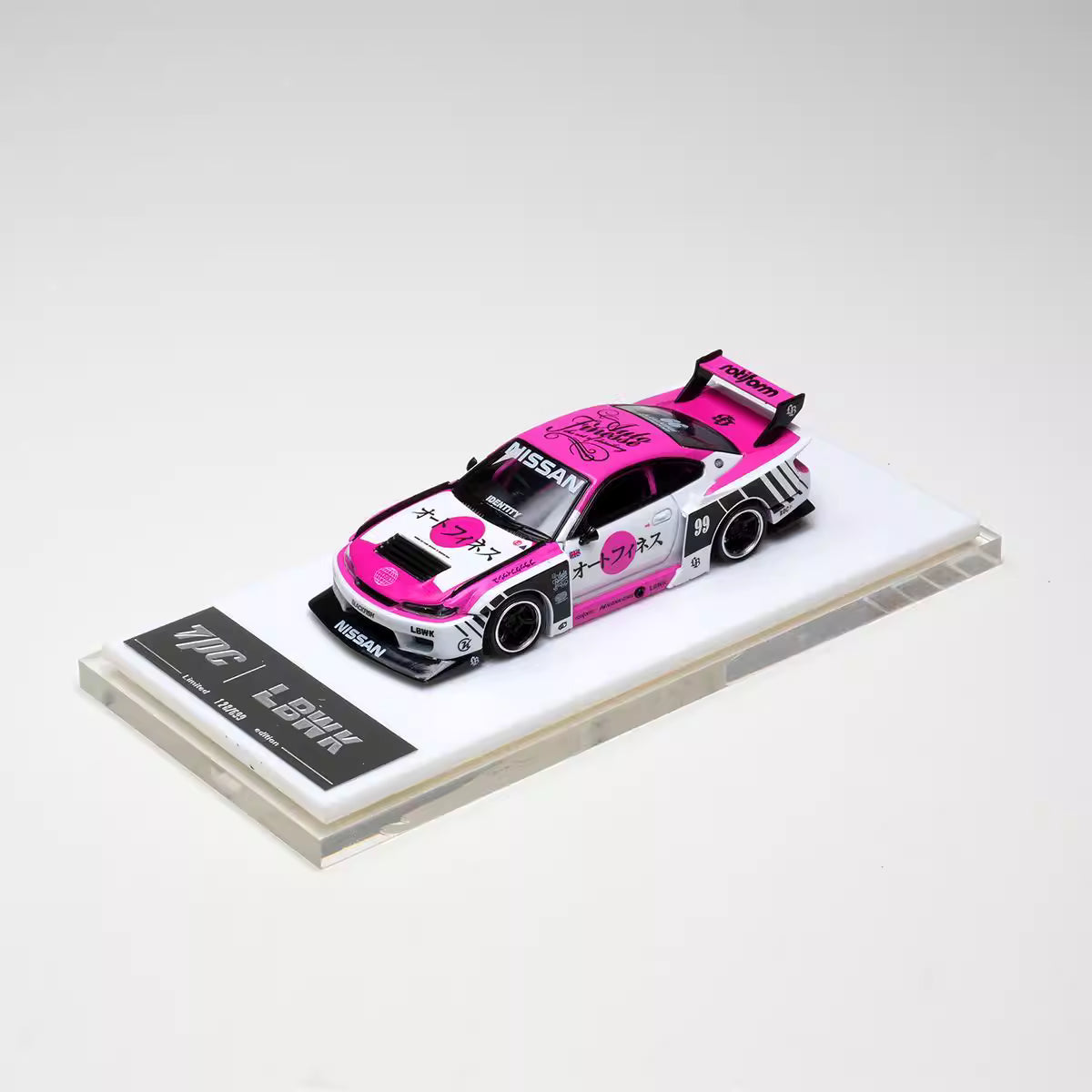 TPC 1:64 Nissan Silvia S15 LBWK Custom Pink White Openable Front Hood Detailed Engine
