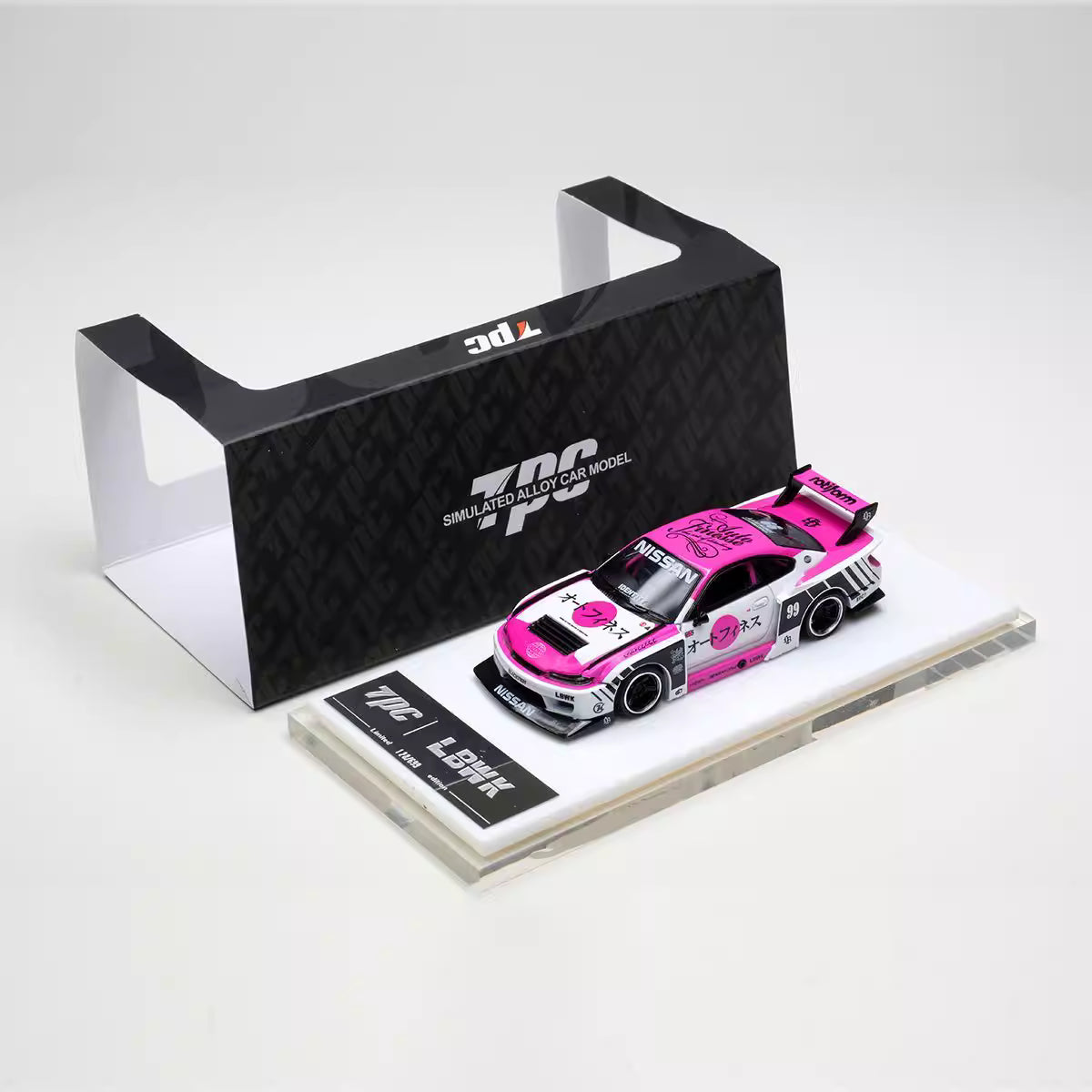TPC 1:64 Nissan Silvia S15 LBWK Custom Pink White Openable Front Hood Detailed Engine