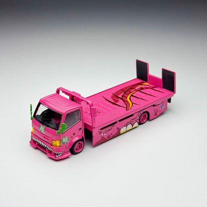 Top Lux X Star Race 1:64 H300 Rollback Tow Truck Extendable Flat Bed + 911 GT3 R Tyrannosaurus Roxy Pink (Full Set)