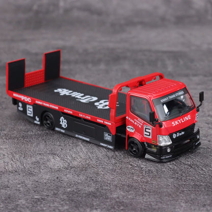 Mega Gear 1:64 Hino 300 Series MK2 Custom Extendable Tow Truck Flat bed #5 Liberty Walk LB Truck Super Silhouette Red Black Livery