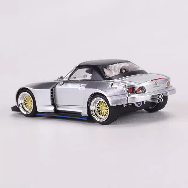 Rhino Model 1:64 Honda S2000 AP2 Convertible Wide Body Silver Openable Front Hood Detailed Engine with Extra Hard Roof for Replacement