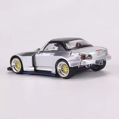 Rhino Model 1:64 Honda S2000 AP2 Convertible Wide Body Silver Openable Front Hood Detailed Engine with Extra Hard Roof for Replacement