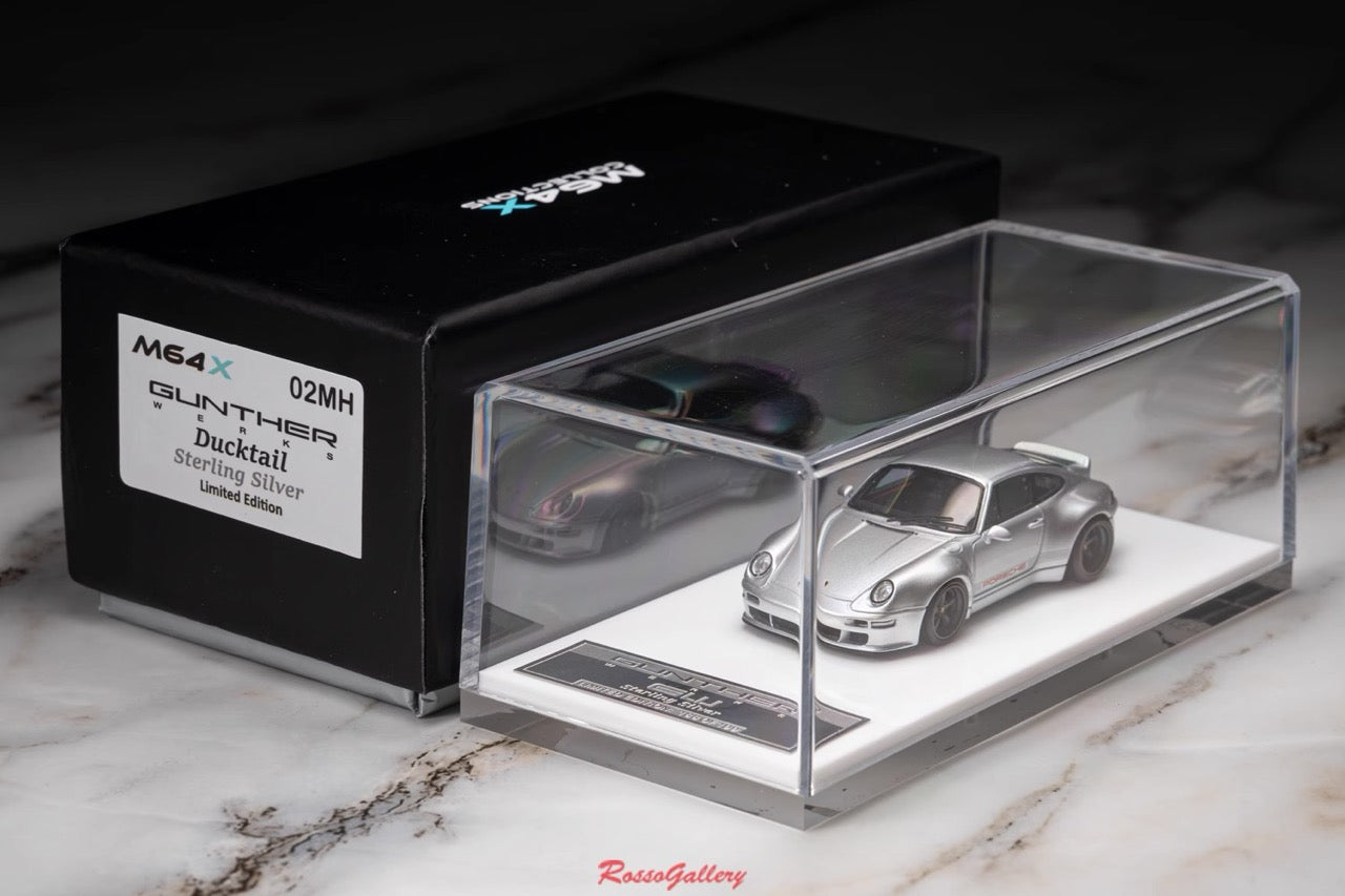 [Premium Resin Model] MY64 MY64X 1:64 Porsche Gunther Werks 993 (GW993) 400R Sterling Silver with Red Interior LHD Limited to 199 Pieces