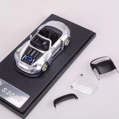 Rhino Model 1:64 Honda S2000 AP2 Convertible Wide Body Silver Openable Front Hood Detailed Engine with Extra Hard Roof for Replacement