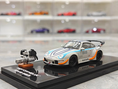 Motorhelix 1:64 RWB 993 Motozolo Grey Includes Magnetic Air-Cooled Engine Display Model