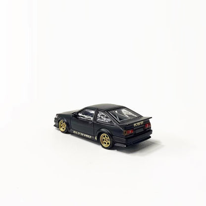 DCT 1:64 Toyota Corolla AE86 Levin GT-APEX RWB Wide Body Custom Black with Gold Wheels