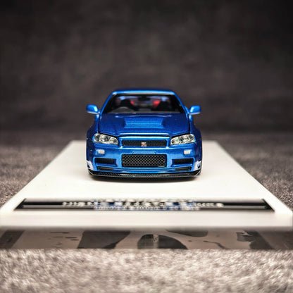 Motorhelix 1:64 Nissan Skyline GT-R R34 Nismo Z-Tune Bayside Blue Openable Front Hood Detailed Engine Official Licensed (Premium Box Packaging)