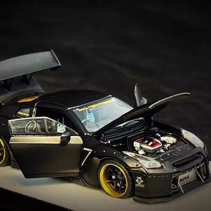 PGM 1:64 Nissan Skyline GT-R R35 Pandem Rocket Bunny Matt Black with Separated Display Engine Limited 999 Pieces (Normal Rectangle Box Edition)