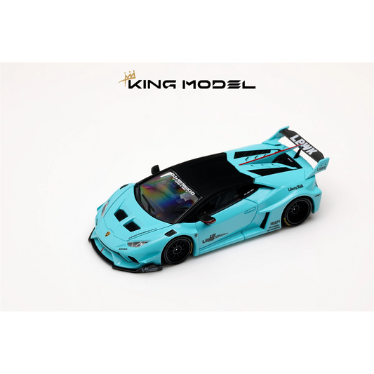 King Model 1:64 Lamborghini Huracan LP610-4 LBWK Wide Body Custom Openable Engine Hood Detailed Engine - Metallic Tiffany Blue