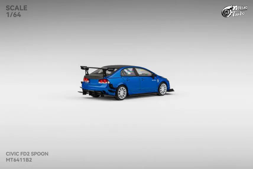 Micro Turbo 1:64 Honda CIVIC FD2 Spoon Sports Metallic Blue with Black Carbon Hood (Openable Front Hood + Detailed Engine)