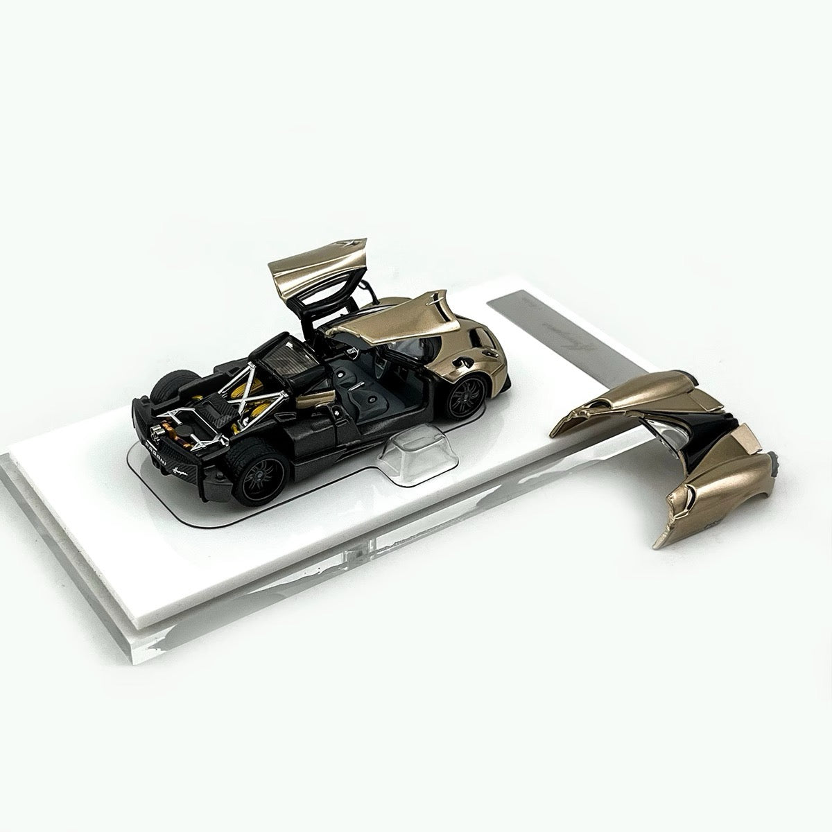 HKM Premium 1:64 Pagani Huayra Coupe 2014 Champagne Gold (Movable Rear Engine Boot, 2 Gull Wing Doors, Front and Rear Spoilers) Limited 999 Pieces